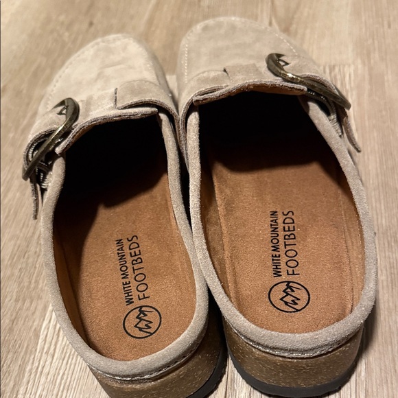 White Mountain Taupe Suede Buckle Clog Mules - Picture 5 of 6